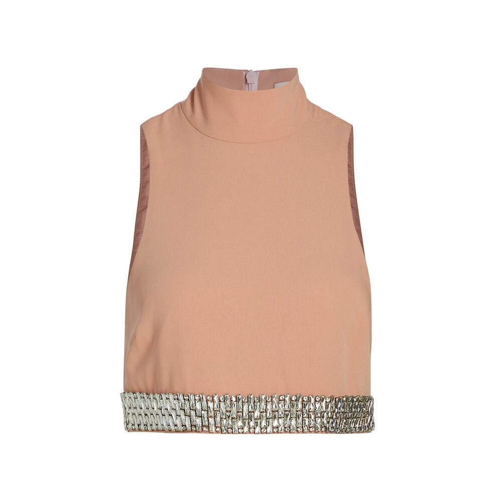 Cinq A Sept Embellished Turtleneck Crop Top, Blush XS